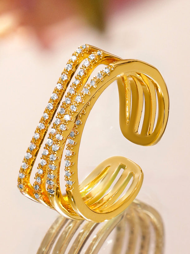 American Diamond Zirconia Multi-Layered Gold Ring