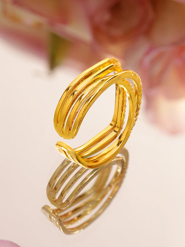 American Diamond Zirconia Multi-Layered Gold Ring