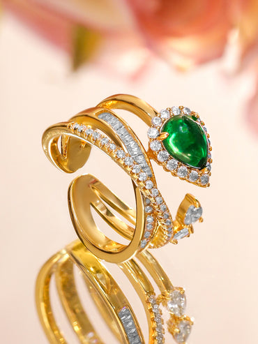 Green American Diamond Zirconia Gold Toned Ring