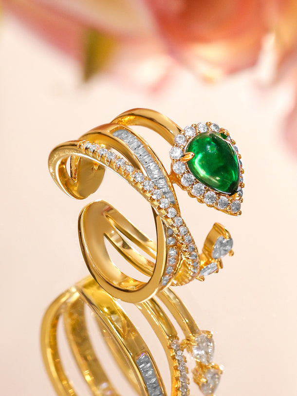 Green American Diamond Zirconia Gold Toned Ring