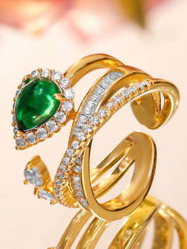 Green American Diamond Zirconia Gold Toned Ring