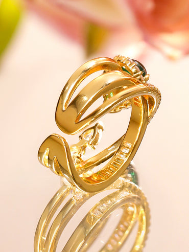 Green American Diamond Zirconia Gold Toned Ring