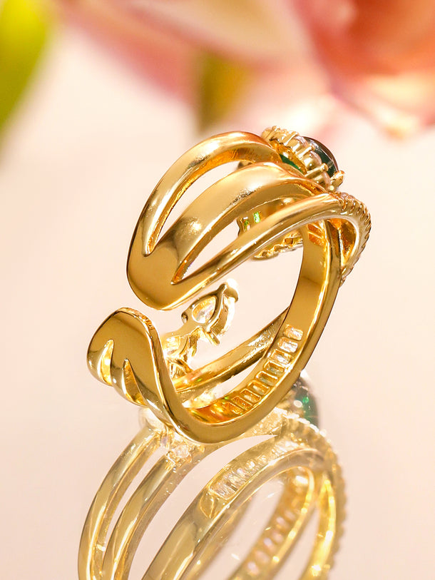 Green American Diamond Zirconia Gold Toned Ring