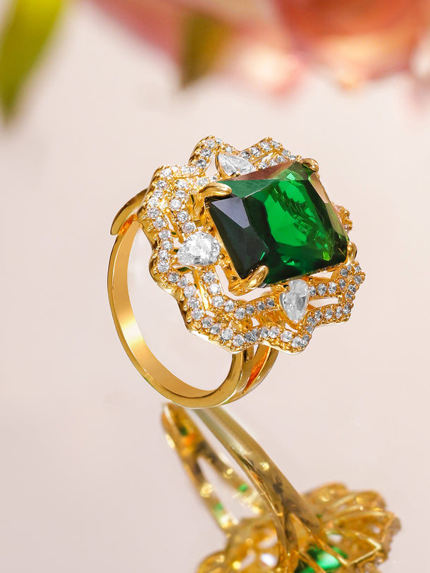 Green Studded American Diamond Zirconia Statement Ring
