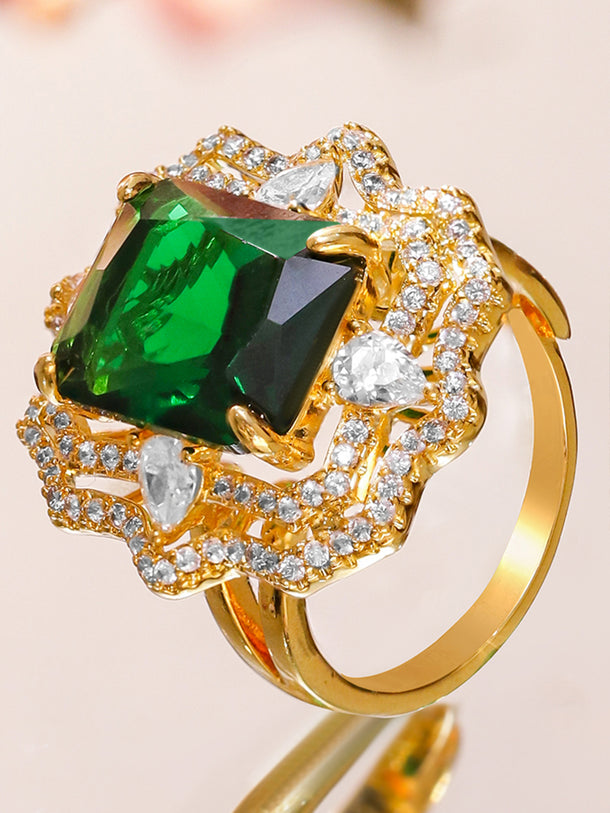 Green Studded American Diamond Zirconia Statement Ring