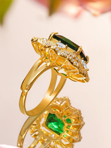 Green Studded American Diamond Zirconia Statement Ring