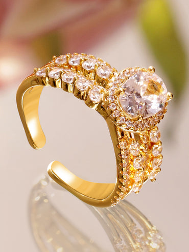 American Diamond Zirconia Gold Toned Open Ring