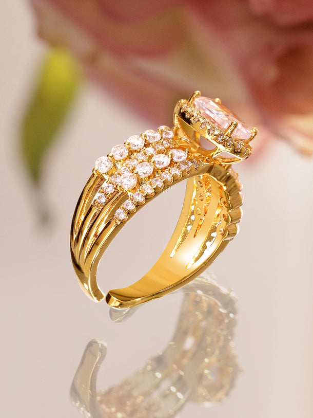American Diamond Zirconia Gold Toned Open Ring