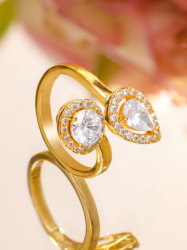 Gold Toned American Diamond Zirconia Ring
