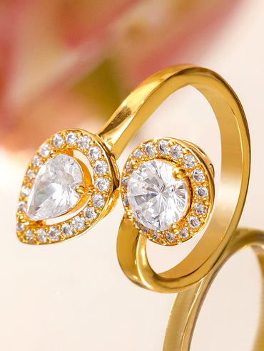 Gold Toned American Diamond Zirconia Ring