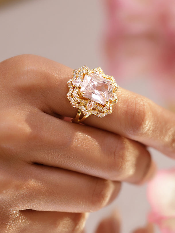 American Diamond Zirconia Pink Cubic Ring