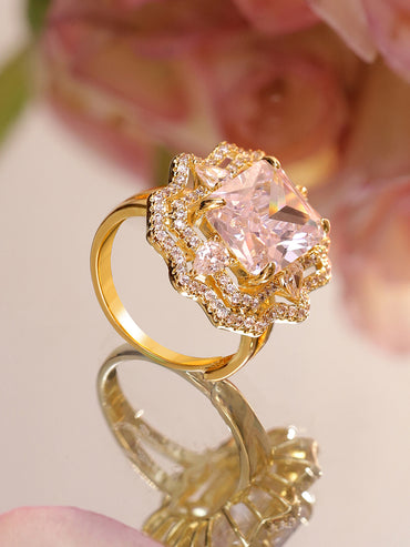 American Diamond Zirconia Pink Cubic Ring