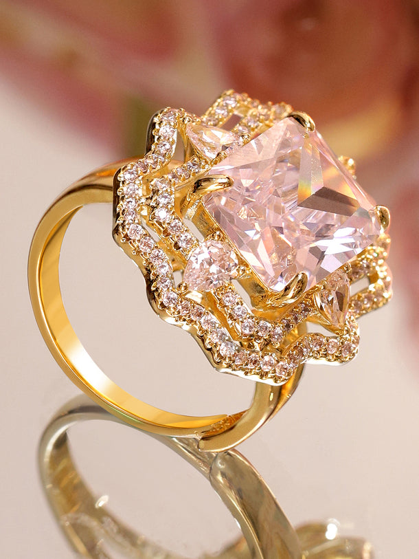 American Diamond Zirconia Pink Cubic Ring