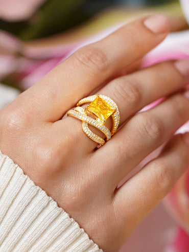 Yellow Crystal American Diamond Zirconia Ring