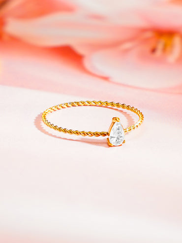 Demi Fine 18K Gold Plated Rope Pear Crystal Ring | Anti Tarnish