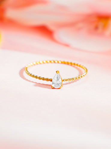 Demi Fine 18K Gold Plated Rope Pear Crystal Ring | Anti Tarnish