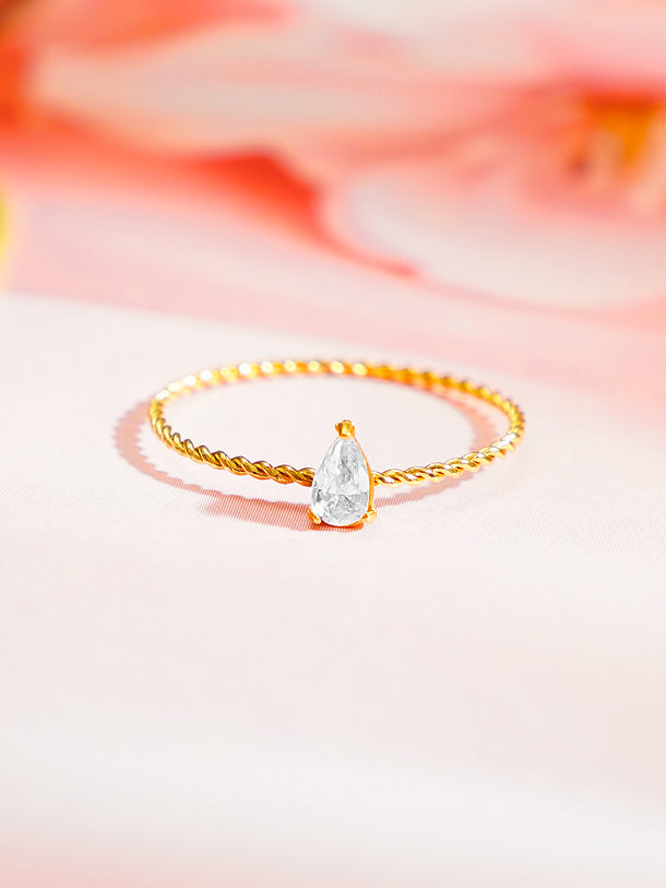 Demi Fine 18K Gold Plated Rope Pear Crystal Ring | Anti Tarnish