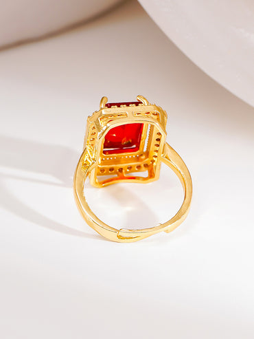 18K Gold Plated Ruby Crystal Halo Adjustable Ring | Anti Tarnish