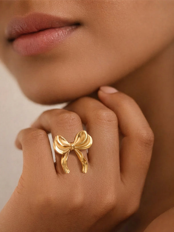 Demi Fine 18K Gold Plated Bow Knot Statement Adjustable Ring | Anti Tarnish