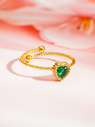 Demi Fine 18K Gold Plated Emerald Heart Adjustable Ring | Anti Tarnish