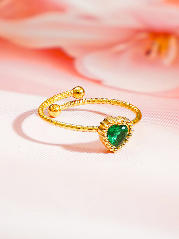 Demi Fine 18K Gold Plated Emerald Heart Adjustable Ring | Anti Tarnish
