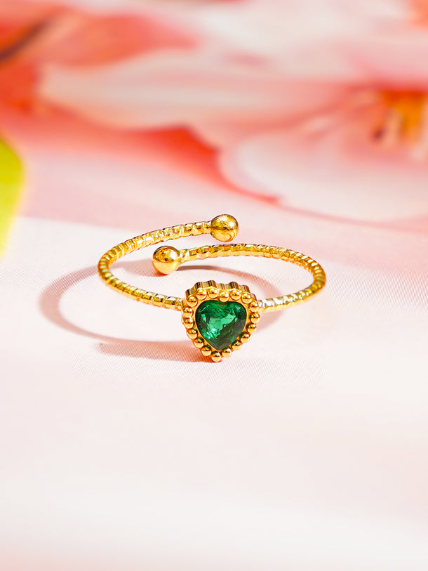 Demi Fine 18K Gold Plated Emerald Heart Adjustable Ring | Anti Tarnish