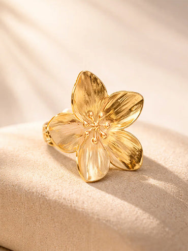 Demi Fine 18K Gold Plated Petal Floral Motif Adjustable Ring | Anti Tarnish