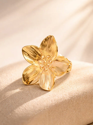 Demi Fine 18K Gold Plated Petal Floral Motif Adjustable Ring | Anti Tarnish