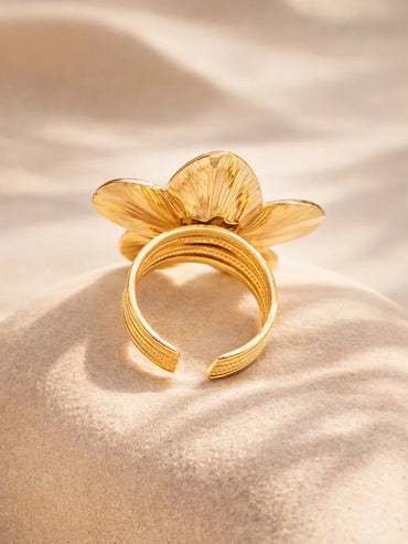 Demi Fine 18K Gold Plated Petal Floral Motif Adjustable Ring | Anti Tarnish