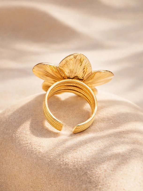 Demi Fine 18K Gold Plated Petal Floral Motif Adjustable Ring | Anti Tarnish