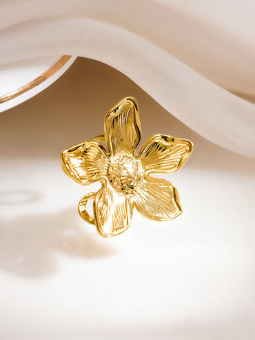 Demifine 18K Gold Plated Stainless Steel Floral Statement Ring