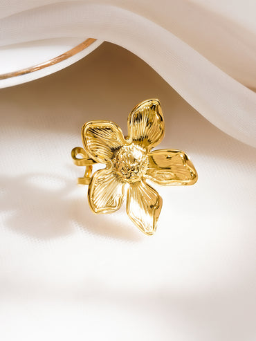 Demifine 18K Gold Plated Stainless Steel Floral Statement Ring