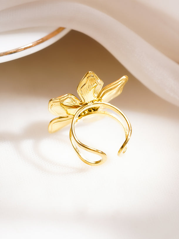 Demifine 18K Gold Plated Stainless Steel Floral Statement Ring