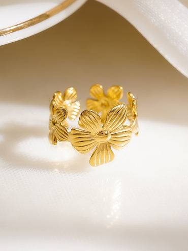 Demifine 18K Gold Plated Stainless Steel Mini Floral Charm Open Ring