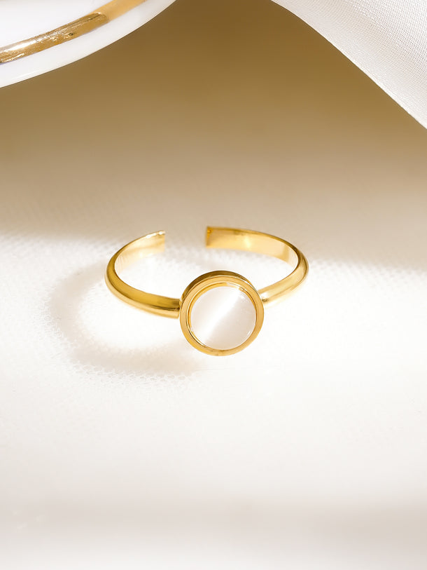 Demifine 18K Gold Plated Stainless Steel Mother of Pearl Open Ring