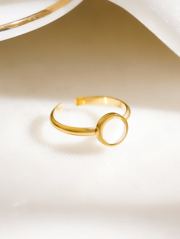 Demifine 18K Gold Plated Stainless Steel Mother of Pearl Open Ring