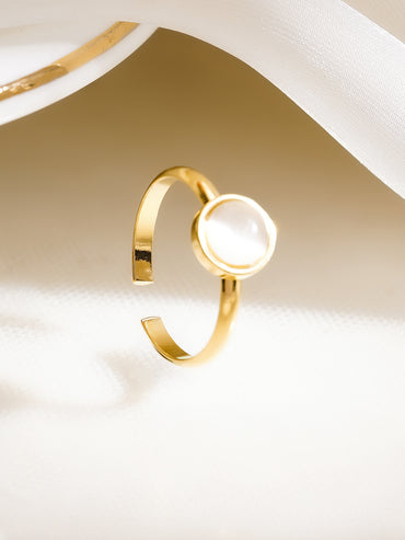 Demifine 18K Gold Plated Stainless Steel Mother of Pearl Open Ring