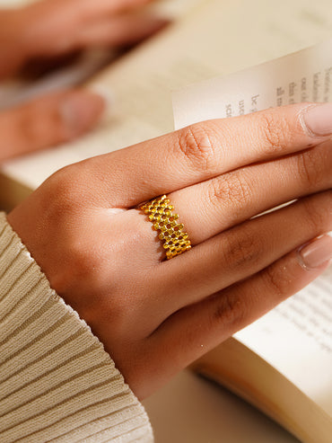Demifine 18K Gold Plated Stainless Steel Honeycomb Open Ring