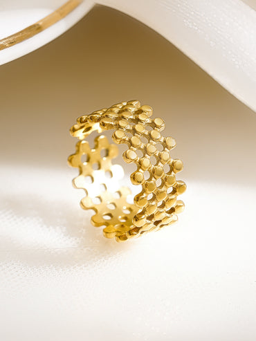 Demifine 18K Gold Plated Stainless Steel Honeycomb Open Ring