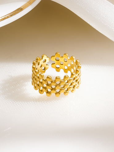 Demifine 18K Gold Plated Stainless Steel Honeycomb Open Ring