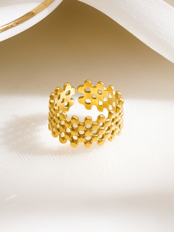 Demifine 18K Gold Plated Stainless Steel Honeycomb Open Ring