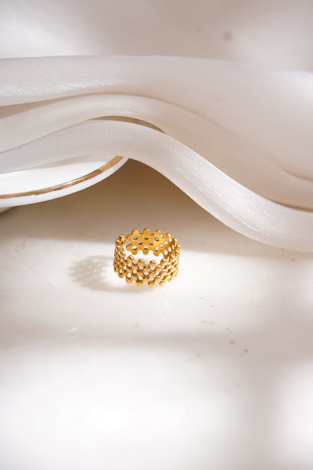 Demifine 18K Gold Plated Stainless Steel Honeycomb Open Ring