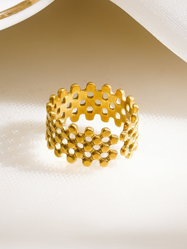 Demifine 18K Gold Plated Stainless Steel Honeycomb Open Ring