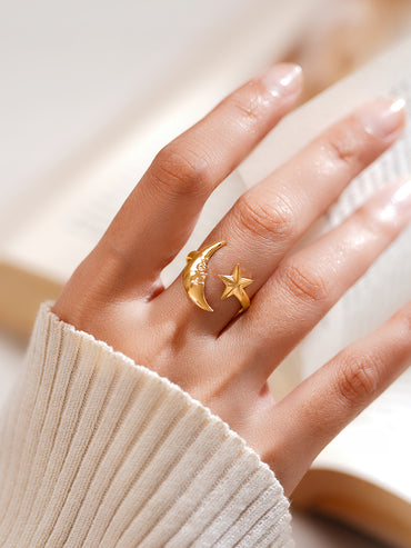 Demi Fine Celestial Moon Star Open Ring