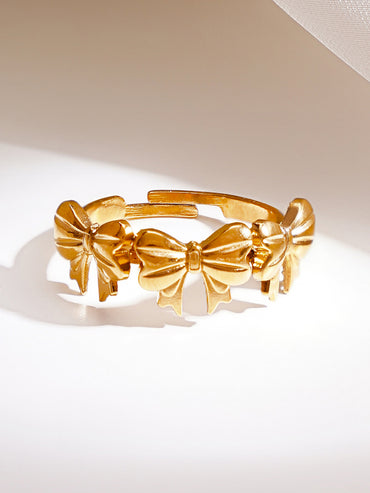 Demifine 18K Gold Plated Stainless steel Multi Bow Charm Adjustable Ring