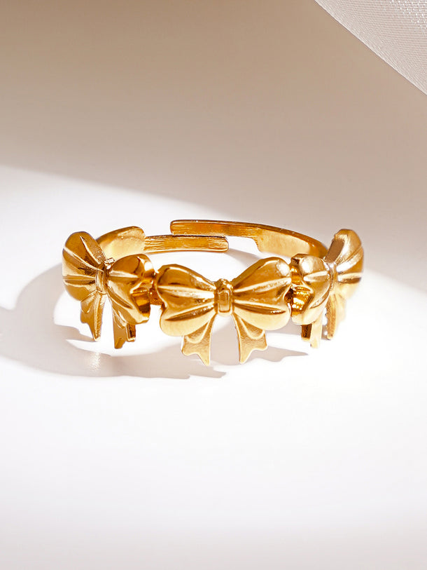 Demifine 18K Gold Plated Stainless steel Multi Bow Charm Adjustable Ring