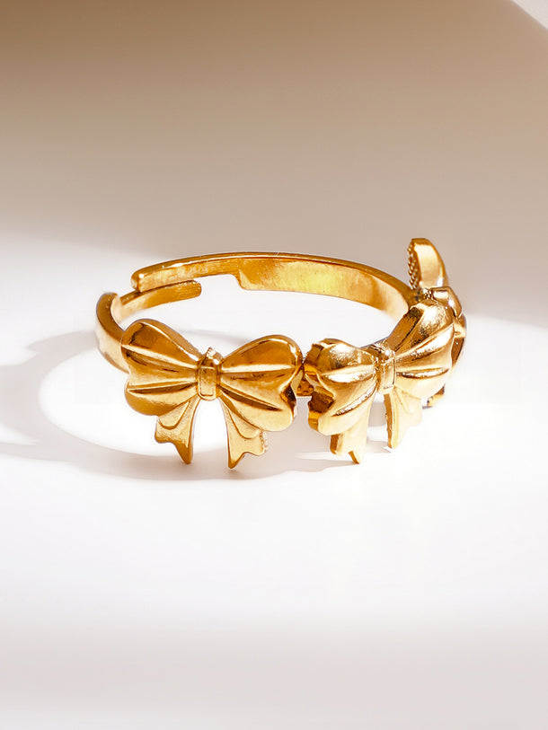 Demifine 18K Gold Plated Stainless steel Multi Bow Charm Adjustable Ring