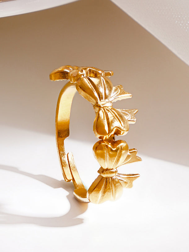Demifine 18K Gold Plated Stainless steel Multi Bow Charm Adjustable Ring