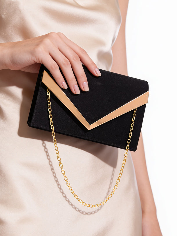 Black Metallic Envelope Clutch Handbag