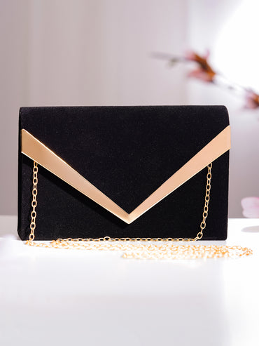 Black Metallic Envelope Clutch Handbag